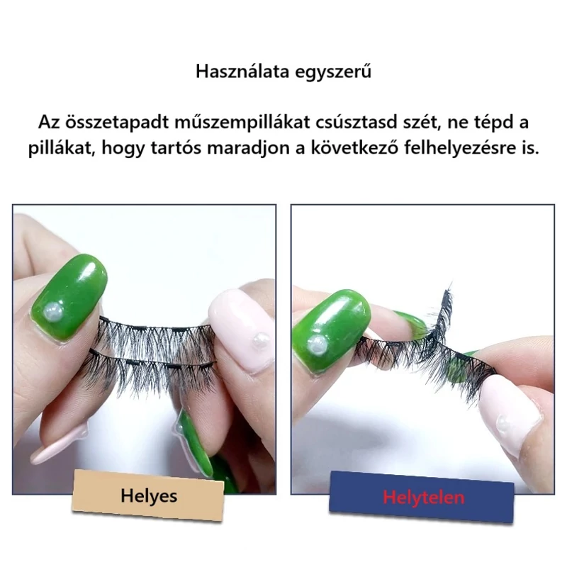 Mágneses műszempilla szett applikátor csipesszel, tükrös tartóban.